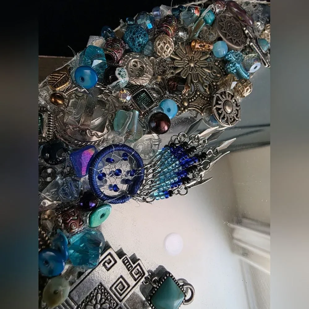 Handmade Jewelled Mirror Oval Wall Mirror Wall Art Bohemian 13x9x0.5'D
